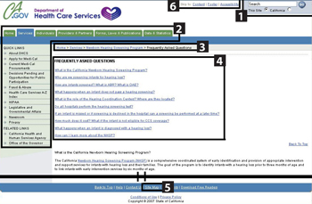 Fig. 2.3b CA FAQ page, pointing out navigation methods