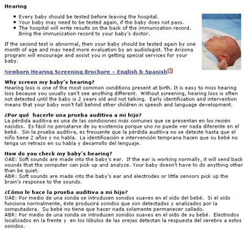 fig 1.2b, AZ information for parent’s content