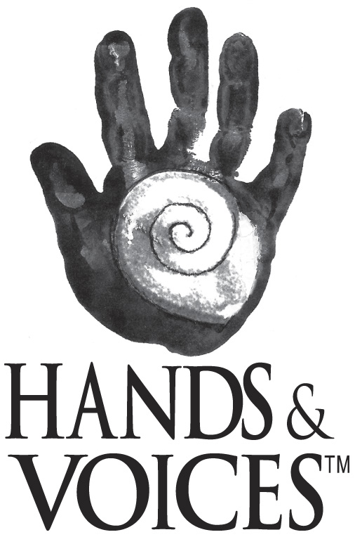 Hands and Voices logo: a child's hand with a spiral in the center