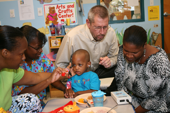 a hearing screening in progress